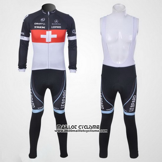 2011 Maillot Ciclismo Trek Leqpard Champion Suisse Rouge et Blanc Manches Longues et Cuissard